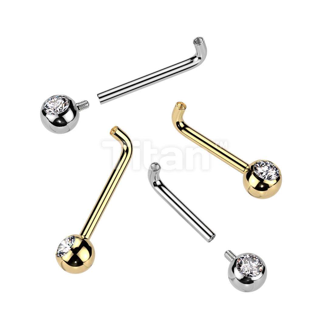 Implant Grade Titanium Internally Threaded L Bent Christina Piercing  Barbell With Pressed Fit Gem End