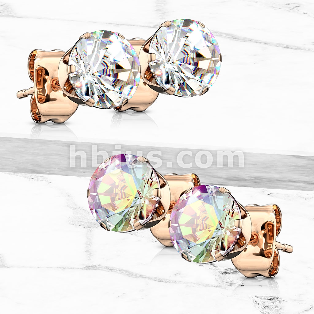 Pair of 316L Surgical Steel Stud Earrings with Clear Round CZ